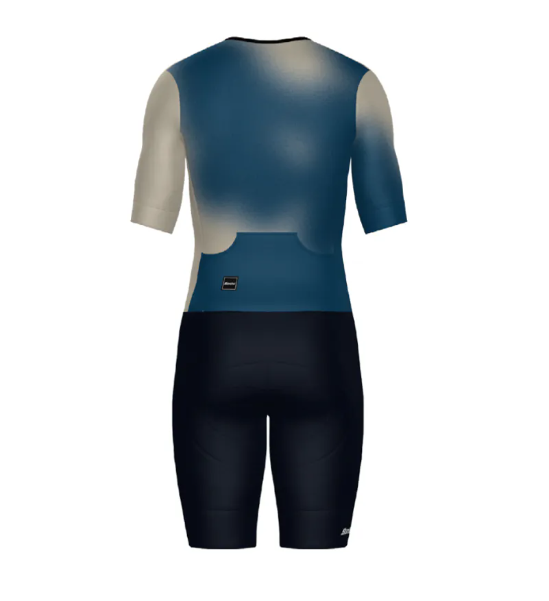 Santini 【葉子光斑】男性連身三鐵衣〔IMG墊〕-藍 輕量透氣/加大儲物/職業緊身/舒適