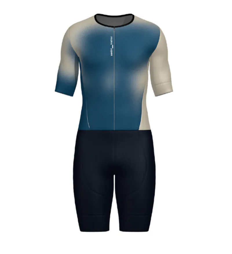 Santini 【葉子光斑】男性連身三鐵衣〔IMG墊〕-藍 輕量透氣/加大儲物/職業緊身/舒適