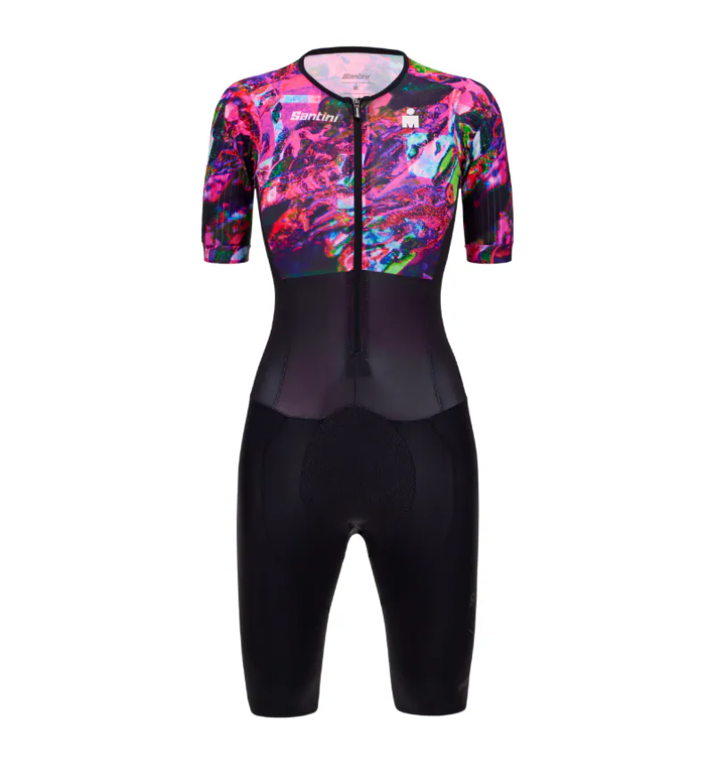 Santini【毒蛇微風】女性短袖連身三鐵衣〔IMG墊〕- 紫紅 輕量透氣/加大儲物/職業緊身/舒適