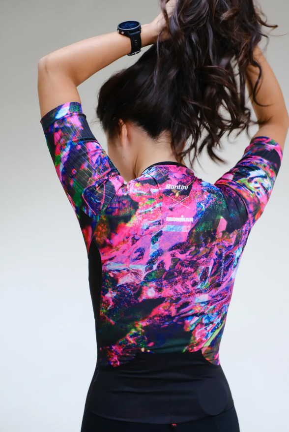 Santini【毒蛇微風】女性短袖連身三鐵衣〔IMG墊〕- 紫紅 輕量透氣/加大儲物/職業緊身/舒適