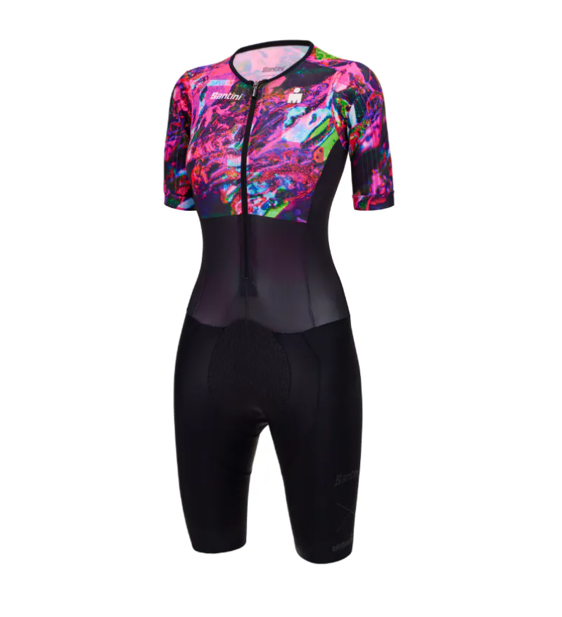 Santini【毒蛇微風】女性短袖連身三鐵衣〔IMG墊〕- 紫紅 輕量透氣/加大儲物/職業緊身/舒適