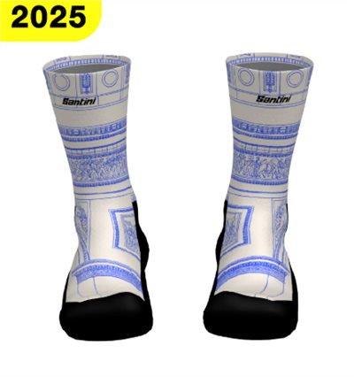 🔥全新公司貨🔥 Santini  2025 環法終站【凱旋門衫】 高筒襪 - 印花    輕量透氣/絕佳支撐/空氣動力學